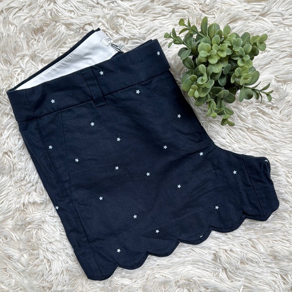 🎉HP🎉 J. Crew Scalloped Hem Linen Blend Star Shorts 💗 Navy - Picture 6 of 16